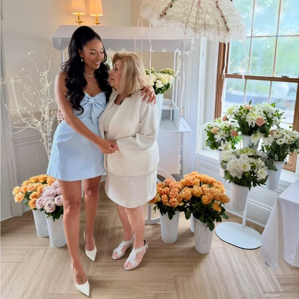 Elegant Light Blue Strapless Dress - Picture 6 of 13